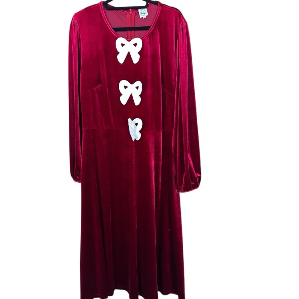 classic Southern Smocks Velvet Womens XXL bow detail dress